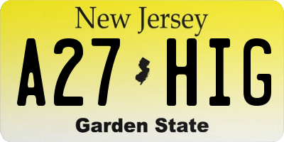 NJ license plate A27HIG
