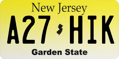 NJ license plate A27HIK