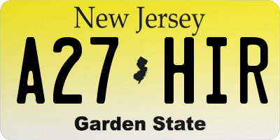 NJ license plate A27HIR