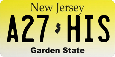 NJ license plate A27HIS