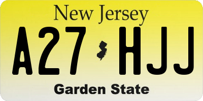 NJ license plate A27HJJ