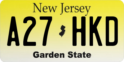 NJ license plate A27HKD