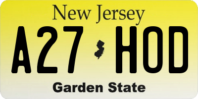 NJ license plate A27HOD