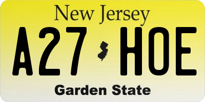 NJ license plate A27HOE