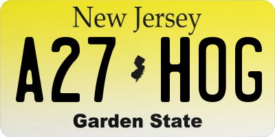 NJ license plate A27HOG