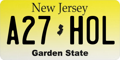 NJ license plate A27HOL