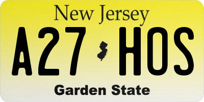 NJ license plate A27HOS