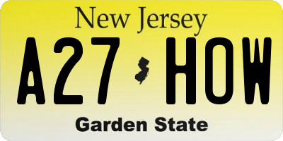NJ license plate A27HOW
