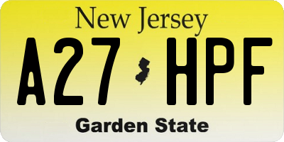 NJ license plate A27HPF