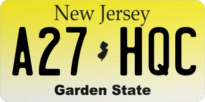 NJ license plate A27HQC