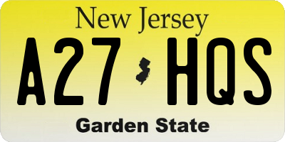 NJ license plate A27HQS