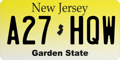 NJ license plate A27HQW