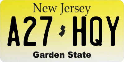 NJ license plate A27HQY