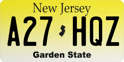 NJ license plate A27HQZ