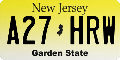 NJ license plate A27HRW