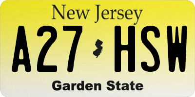 NJ license plate A27HSW