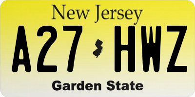 NJ license plate A27HWZ
