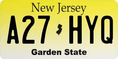 NJ license plate A27HYQ