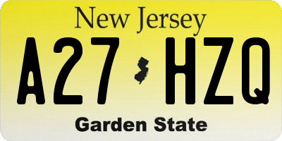 NJ license plate A27HZQ
