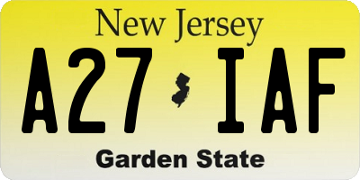 NJ license plate A27IAF