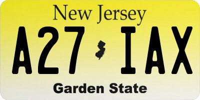 NJ license plate A27IAX