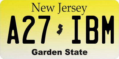 NJ license plate A27IBM