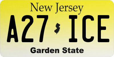 NJ license plate A27ICE