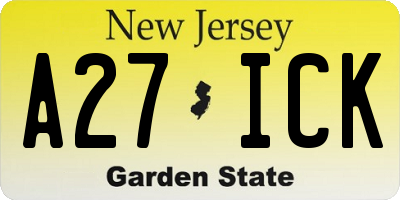 NJ license plate A27ICK