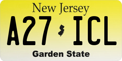 NJ license plate A27ICL