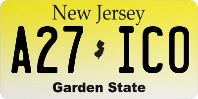 NJ license plate A27ICO
