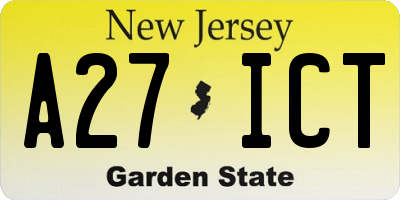 NJ license plate A27ICT
