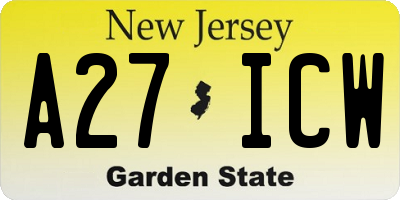 NJ license plate A27ICW