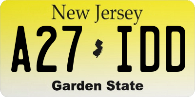 NJ license plate A27IDD
