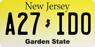 NJ license plate A27IDO