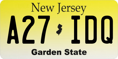 NJ license plate A27IDQ