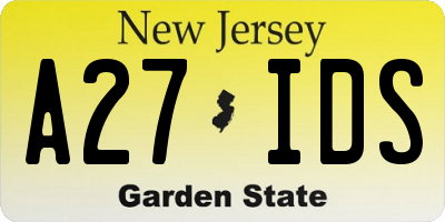 NJ license plate A27IDS