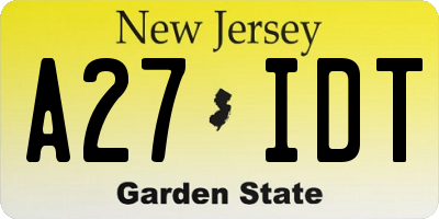 NJ license plate A27IDT