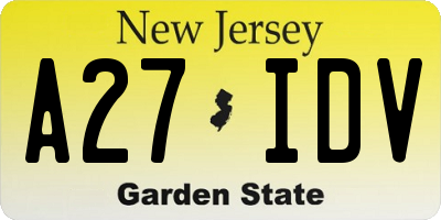 NJ license plate A27IDV