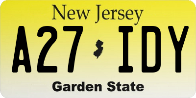 NJ license plate A27IDY