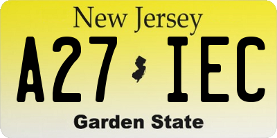 NJ license plate A27IEC
