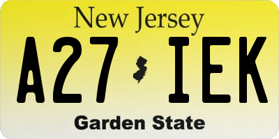 NJ license plate A27IEK