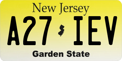 NJ license plate A27IEV
