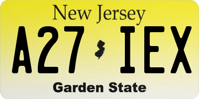 NJ license plate A27IEX