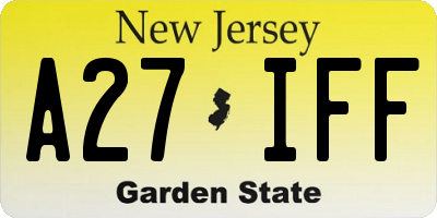 NJ license plate A27IFF