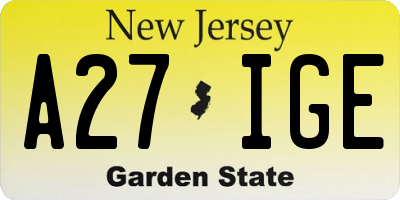 NJ license plate A27IGE