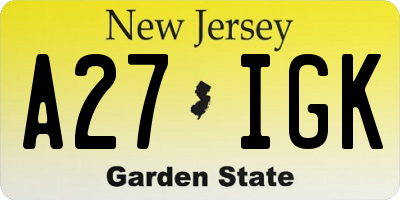 NJ license plate A27IGK