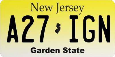 NJ license plate A27IGN