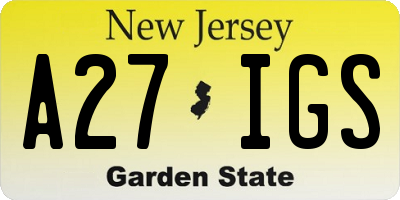 NJ license plate A27IGS
