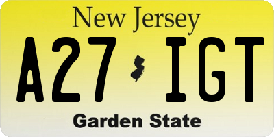 NJ license plate A27IGT