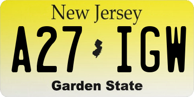 NJ license plate A27IGW